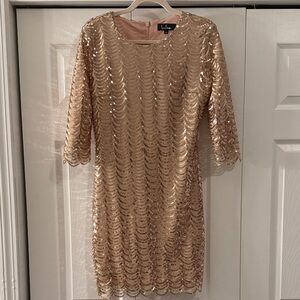 Lulu's Shimmering Gold Sequin 3/4 Sleeve Dress Size L